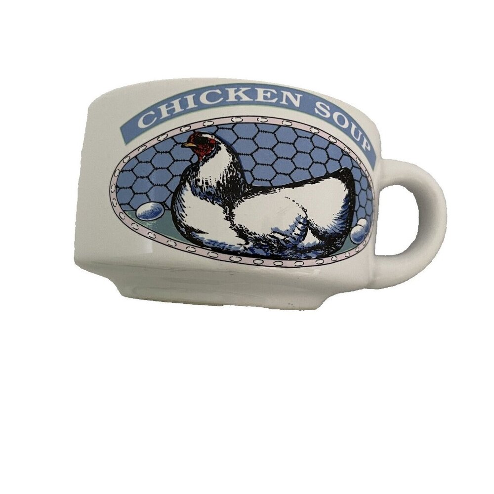 Himark Soups On Mug Chicken Soup Bowl 14 oz Ceramic Double Sided Handle Vintage